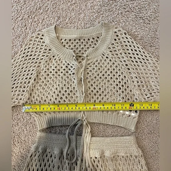 SHEIN Sheer Lace Up Knit Crop Top & Skirt Cover Up - Picture 7 of 11